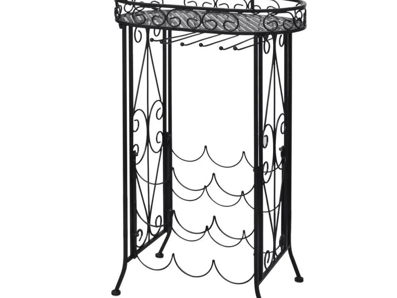Billede 2 - Vinreol med glasholder - 9 flasker, smedejern, sort