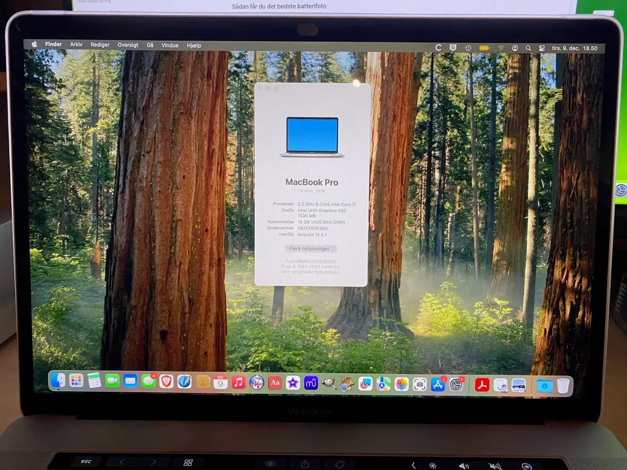 Billede 8 - MacBook Pro 15" (2018), 16 GB RAM, 256 GB SSD HD