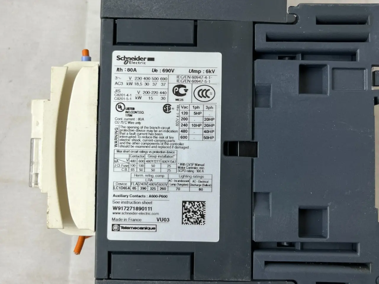 Billede 8 - Schneider LC1D65A TeSys kontaktor 80A 24V DC Coil