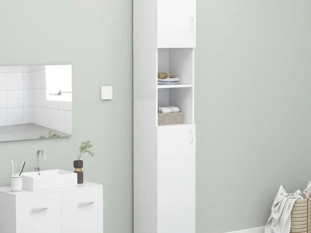 Billede 1 - Badeværelsesskab 32 × 25,5 × 190 cm - konstrueret træ, hvidt højskab