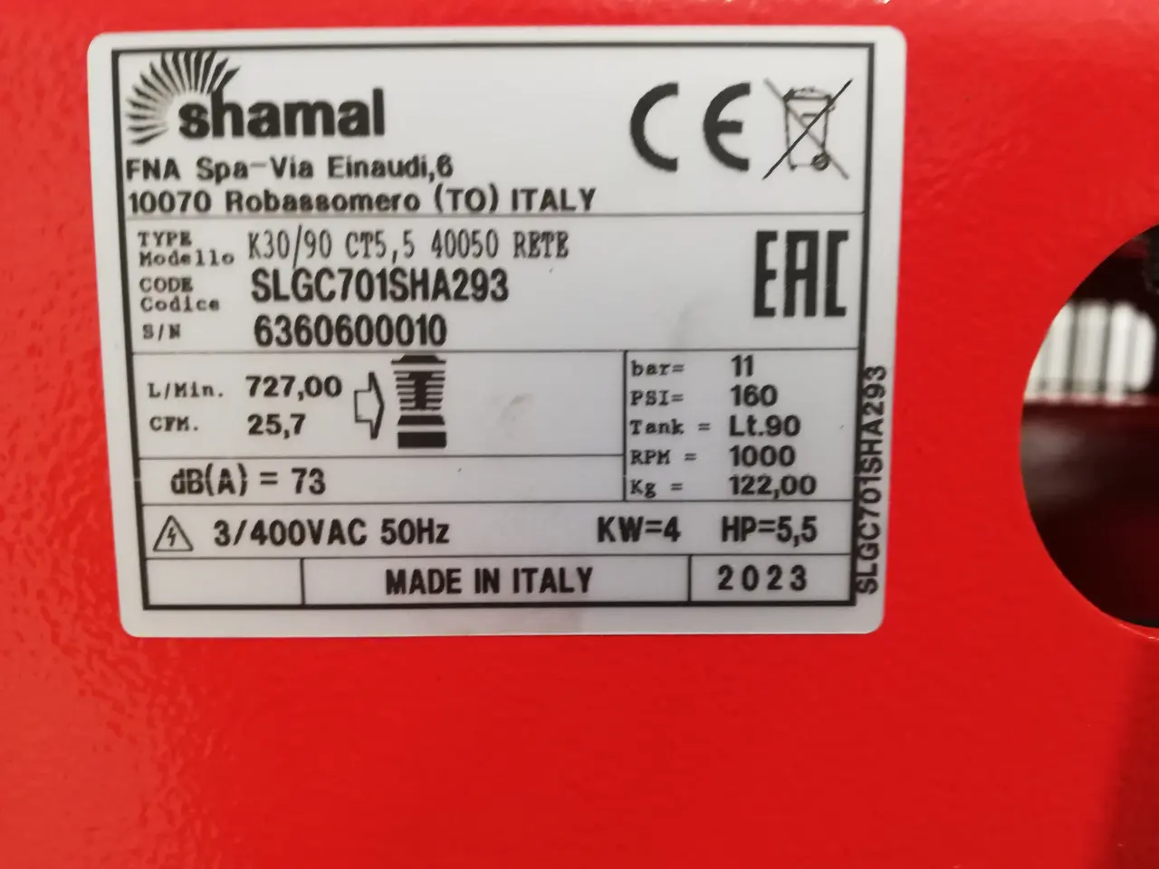 Billede 2 - Kompressor 11Bar Shamal S65/90