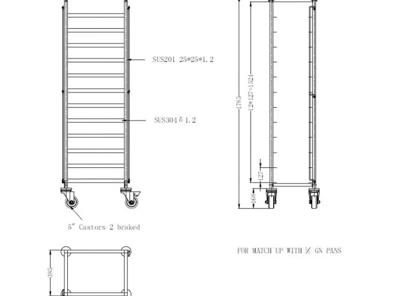 Billede 2 - Stikvogn 1/1 GN – B530 x D385 x H1785 mm