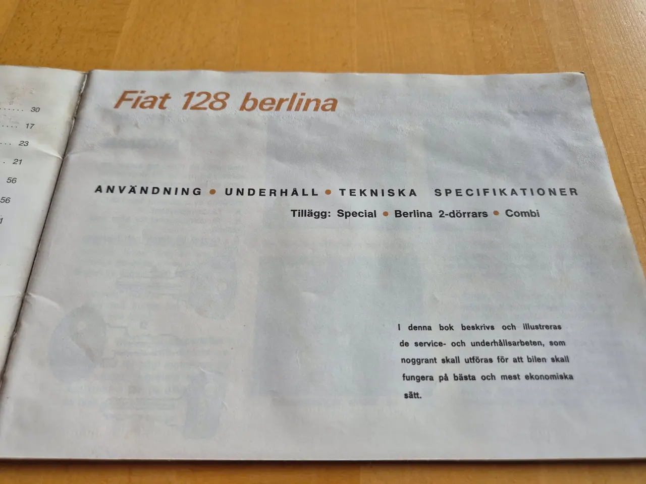 Billede 2 - Instruktionsbog Fiat 128.