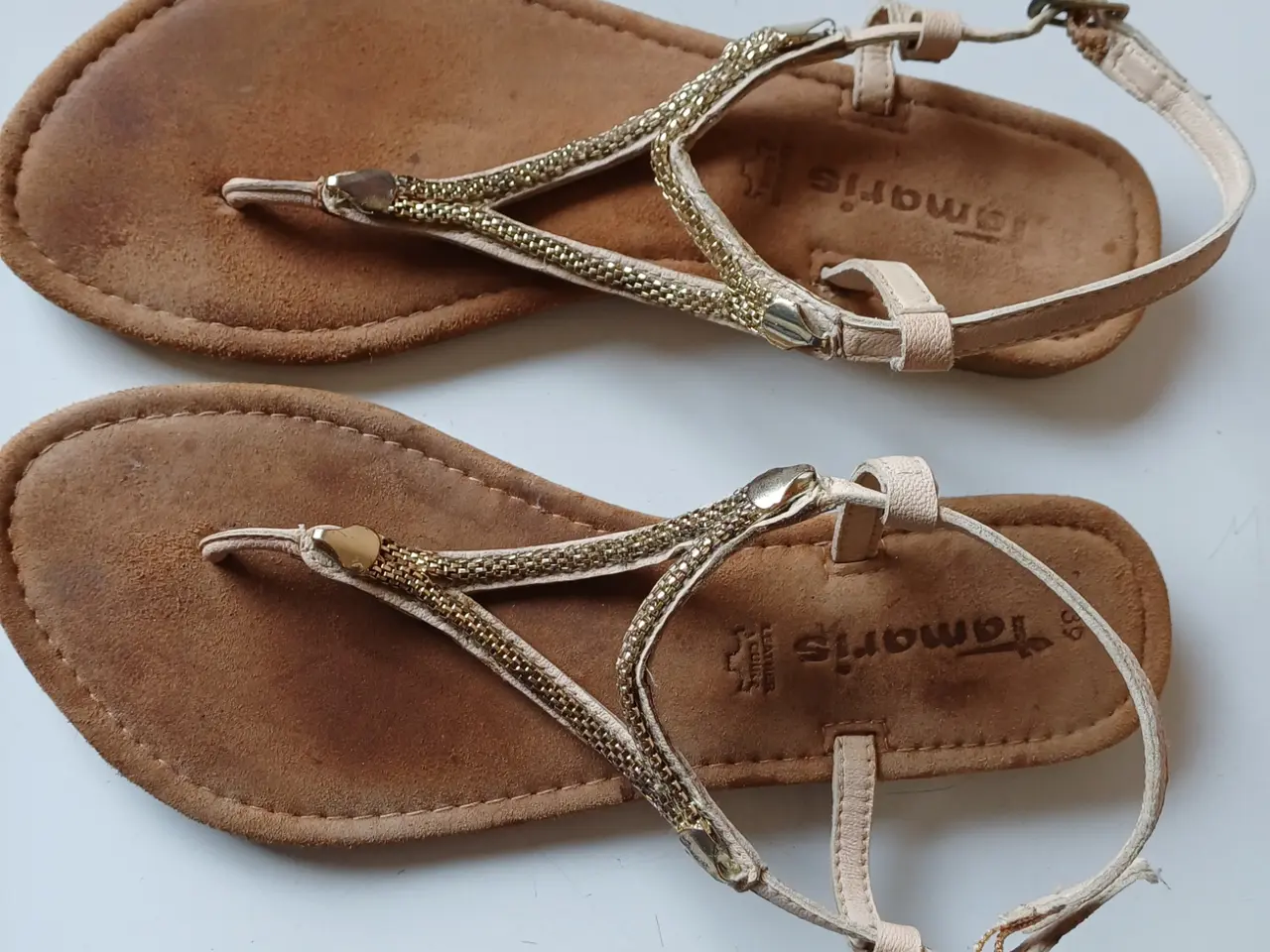 Billede 1 - Tamaris sandaler str 39 læder, beige/guld
