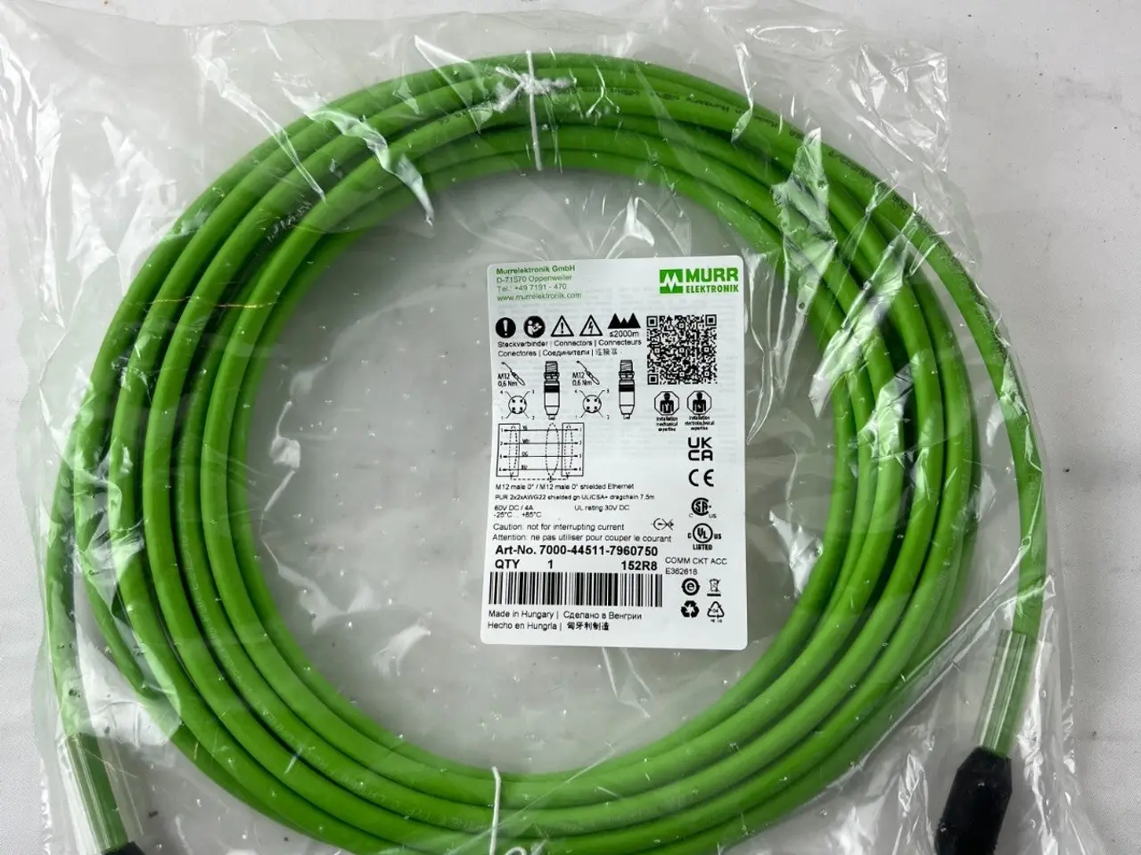 Billede 3 - Murr 7000-44511-7960750 M12 Ethernet kabel 7.5m UL