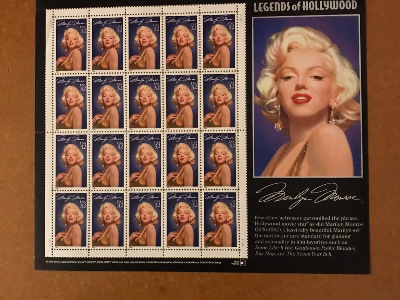 Billede 1 - Frimærker Marylin Monroe hel ark