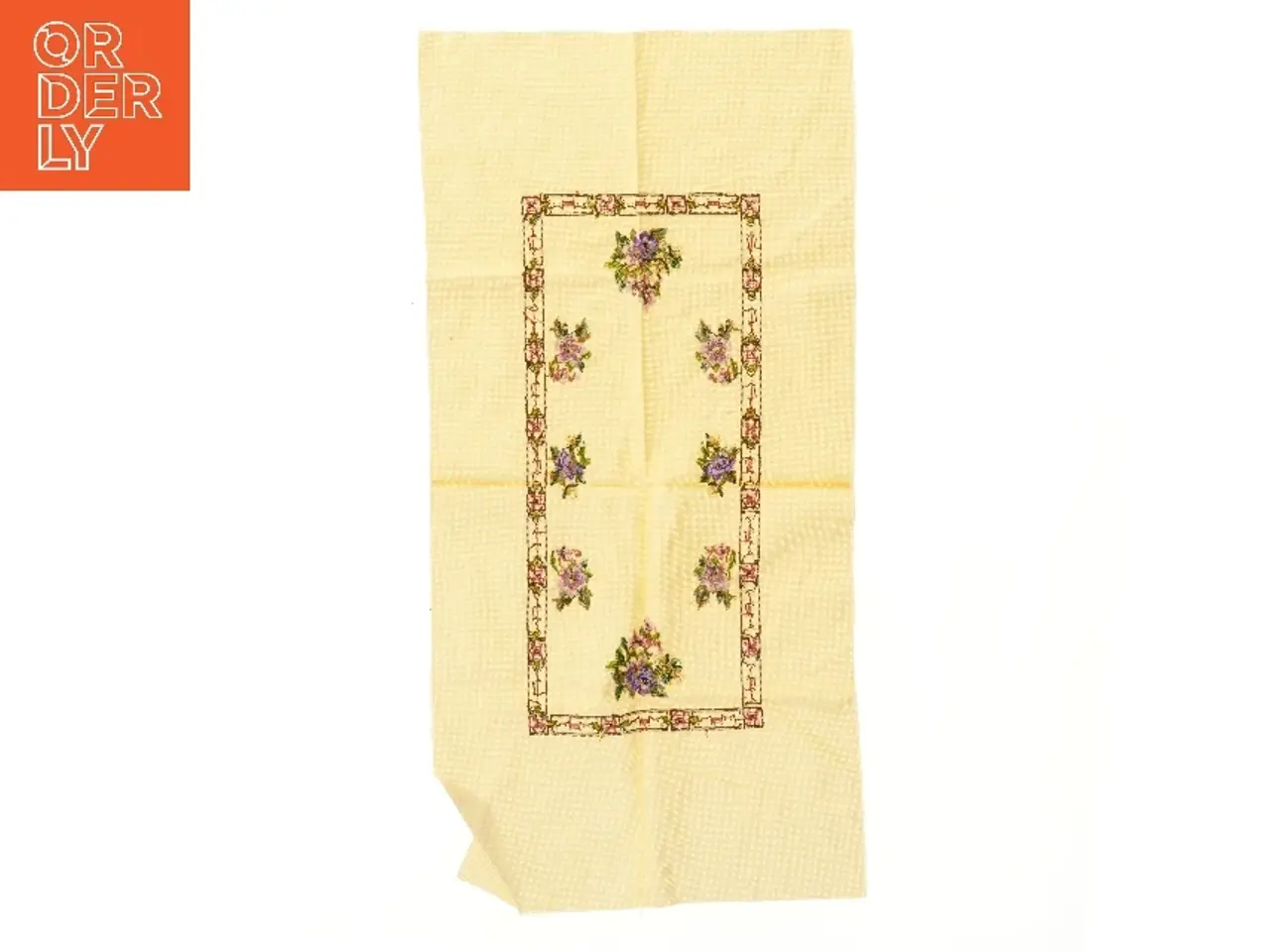 Billede 1 - Gul broderet dug (str. 83x41 cm)
