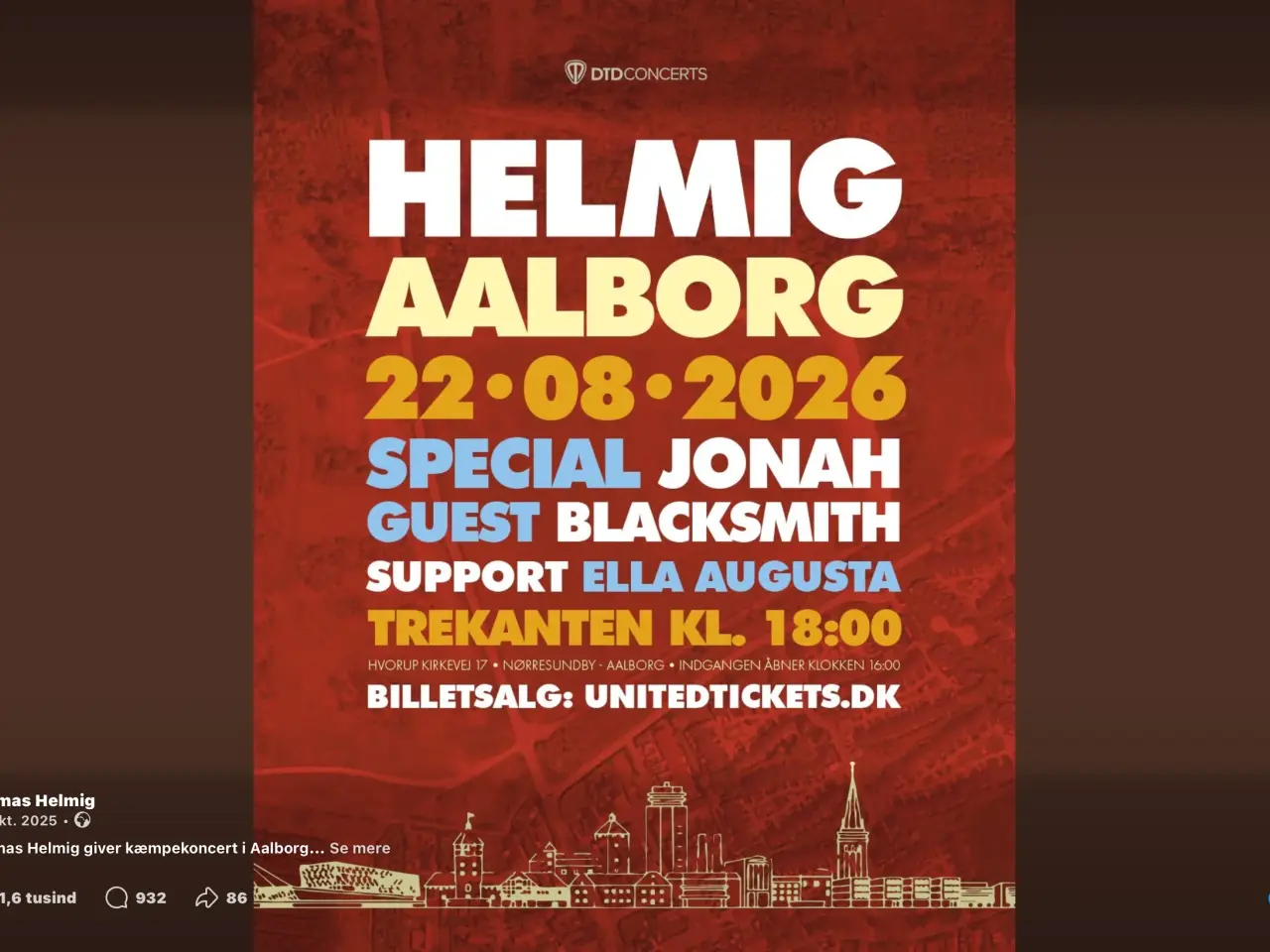 Billede 1 - 2 billetter til Thomas Helmig og Jonah Blacksmith 