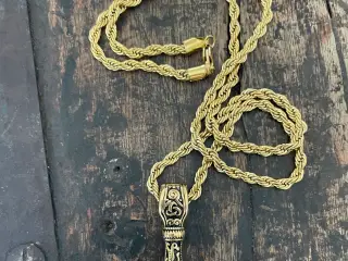 4mm Goldfilled rope chain med Thors hammer