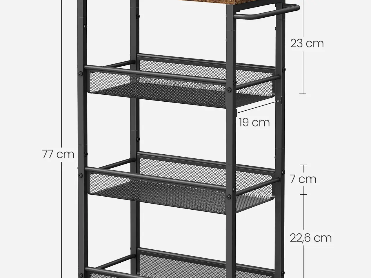 Billede 5 - 4-etagers rullebord til smalle rum 22 cm - rustik brun og sort
