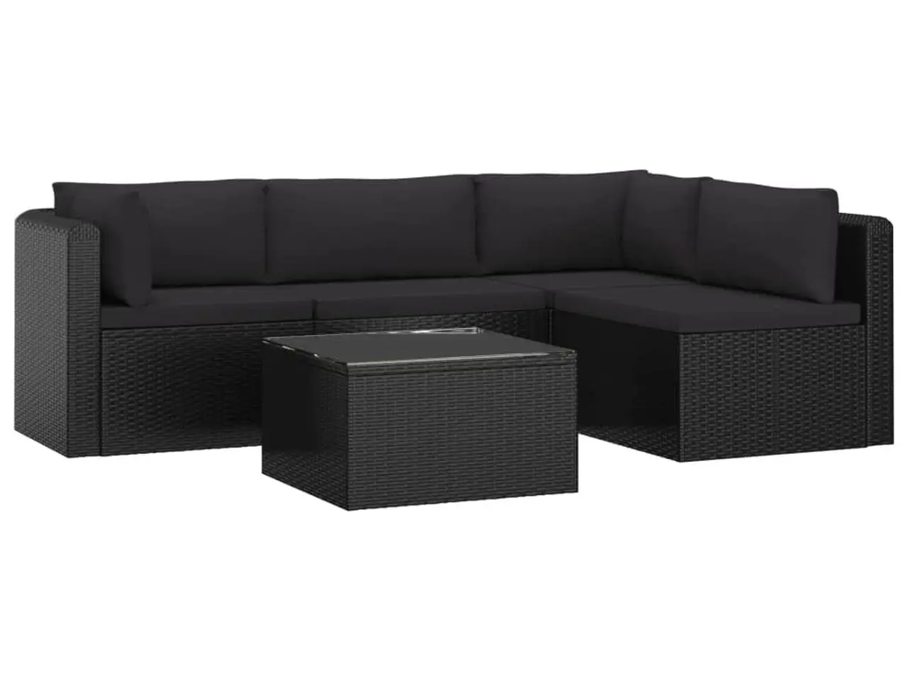 Billede 2 - Haveloungesæt i polyrattan - 5 dele med hynder, sort