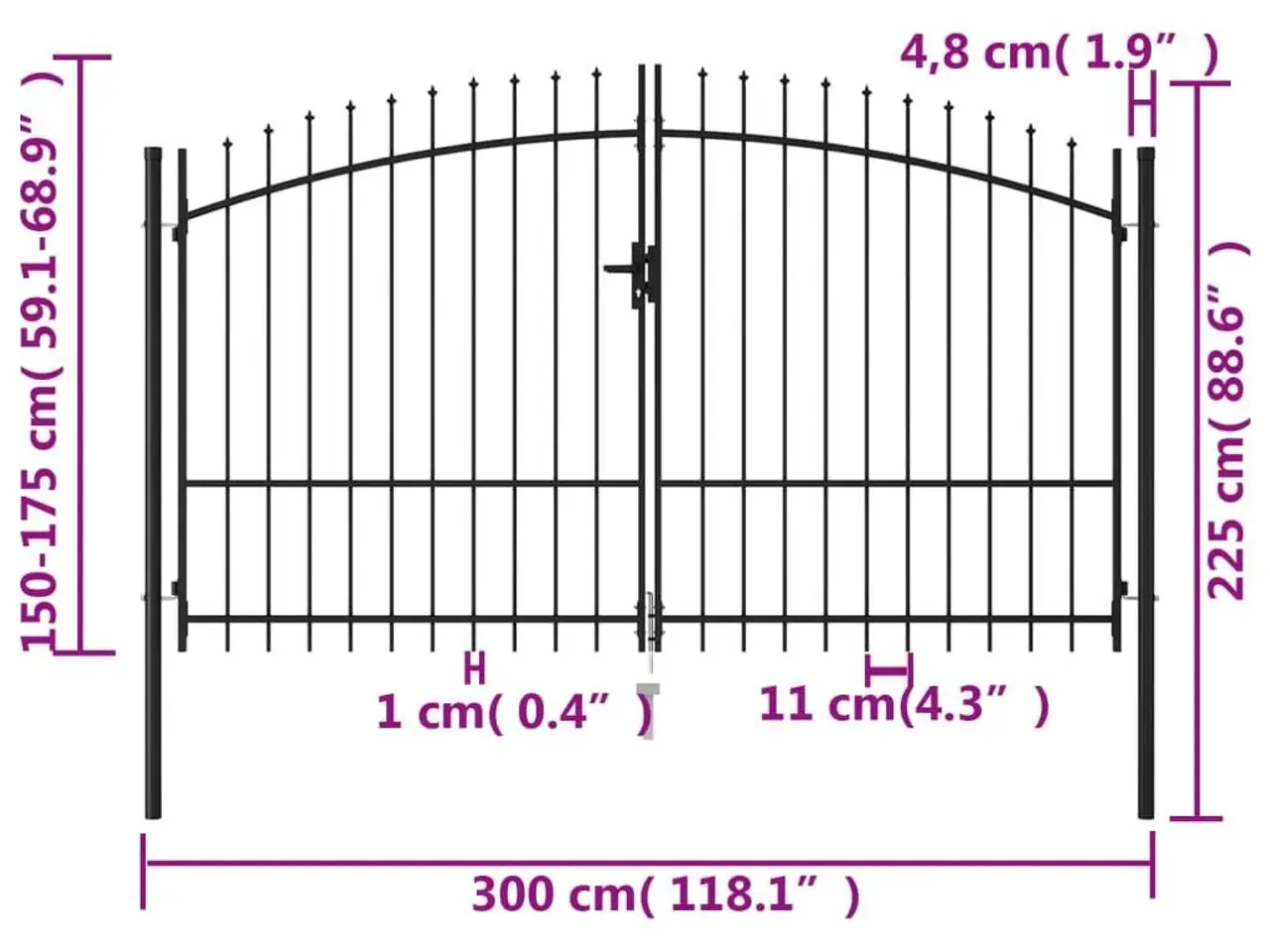 Billede 5 - Hegnslåge Woerden dobbeltdør med spydtop - 299,5 x 224,5 cm