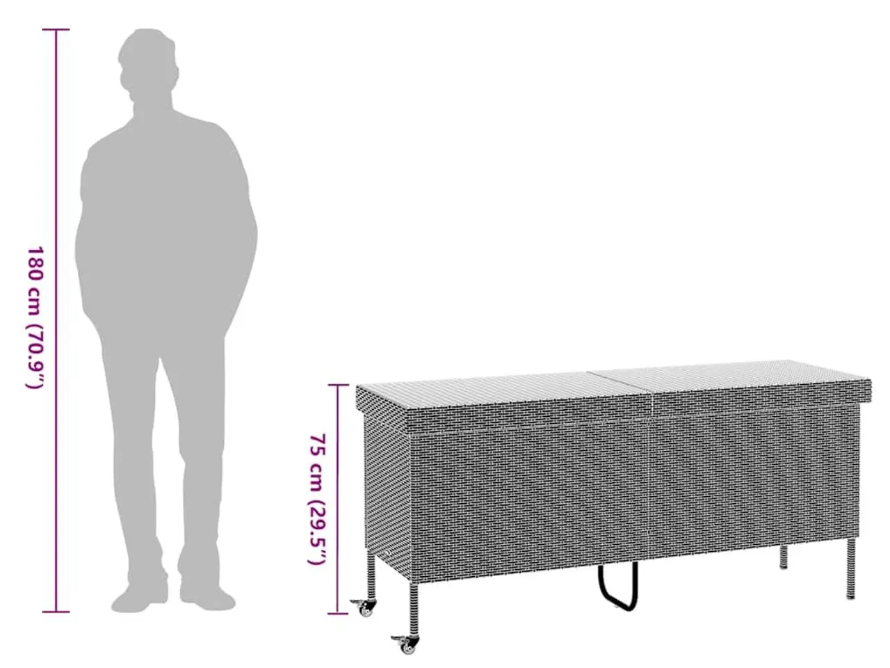 Billede 12 - Opbevaringsboks med hjul i polyrattan - 160 × 55 × 75 cm, sort