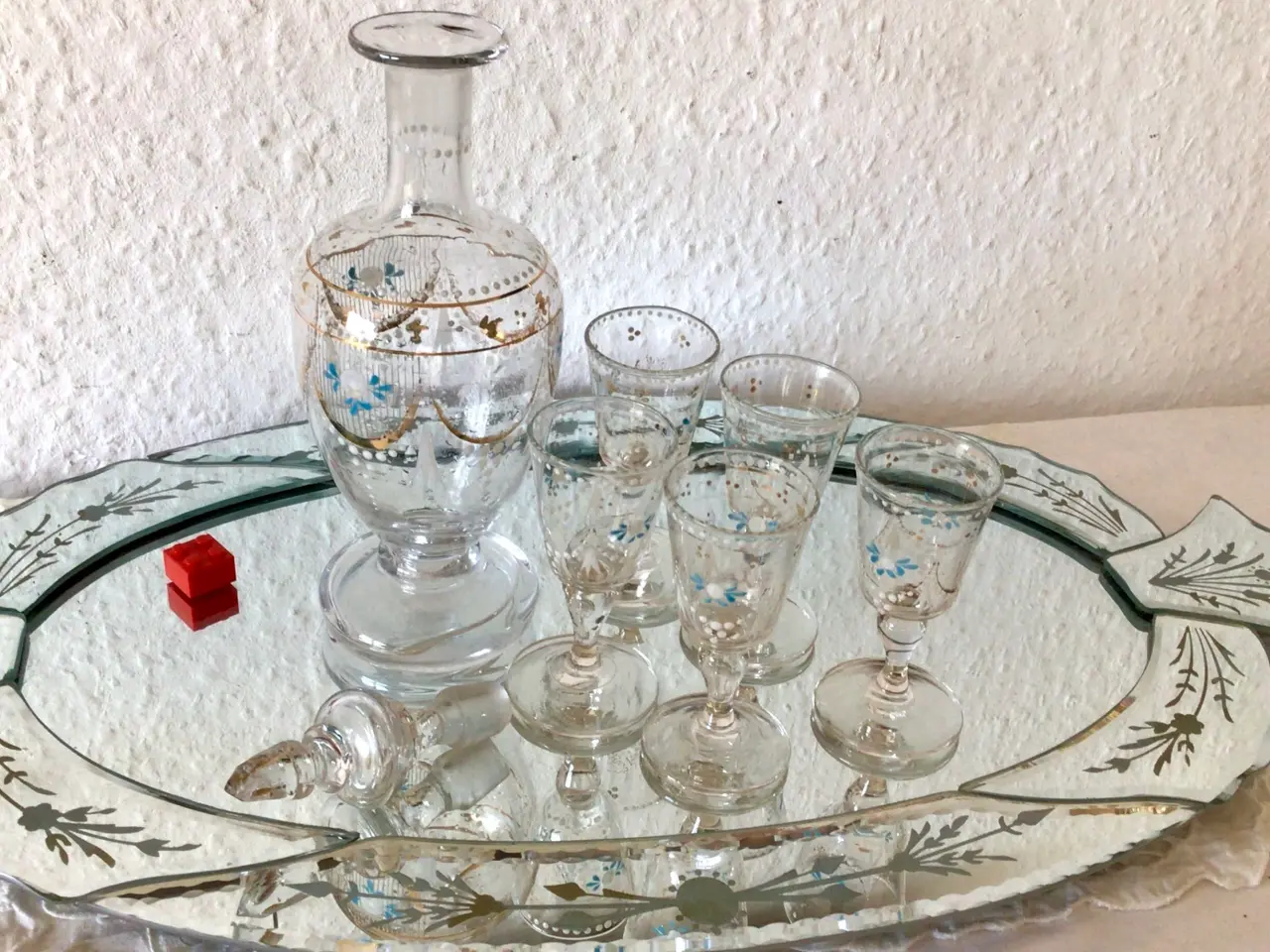 Billede 6 - Antik glas Karaffel med små glas