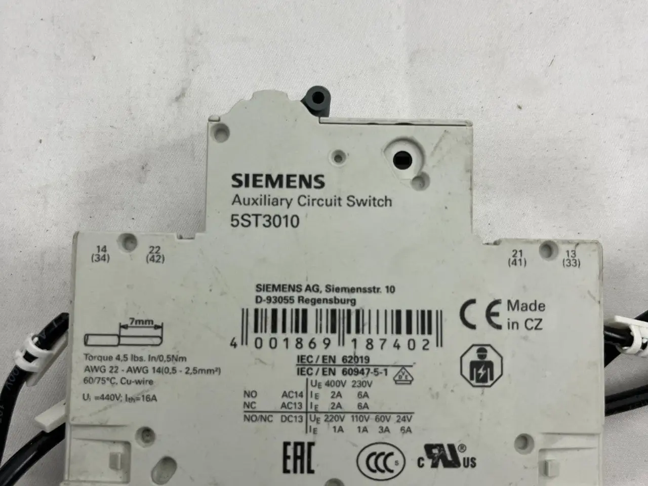 Billede 5 - Siemens 5SL4106-7 MCB C6 230/400V + 5ST3010 6A
