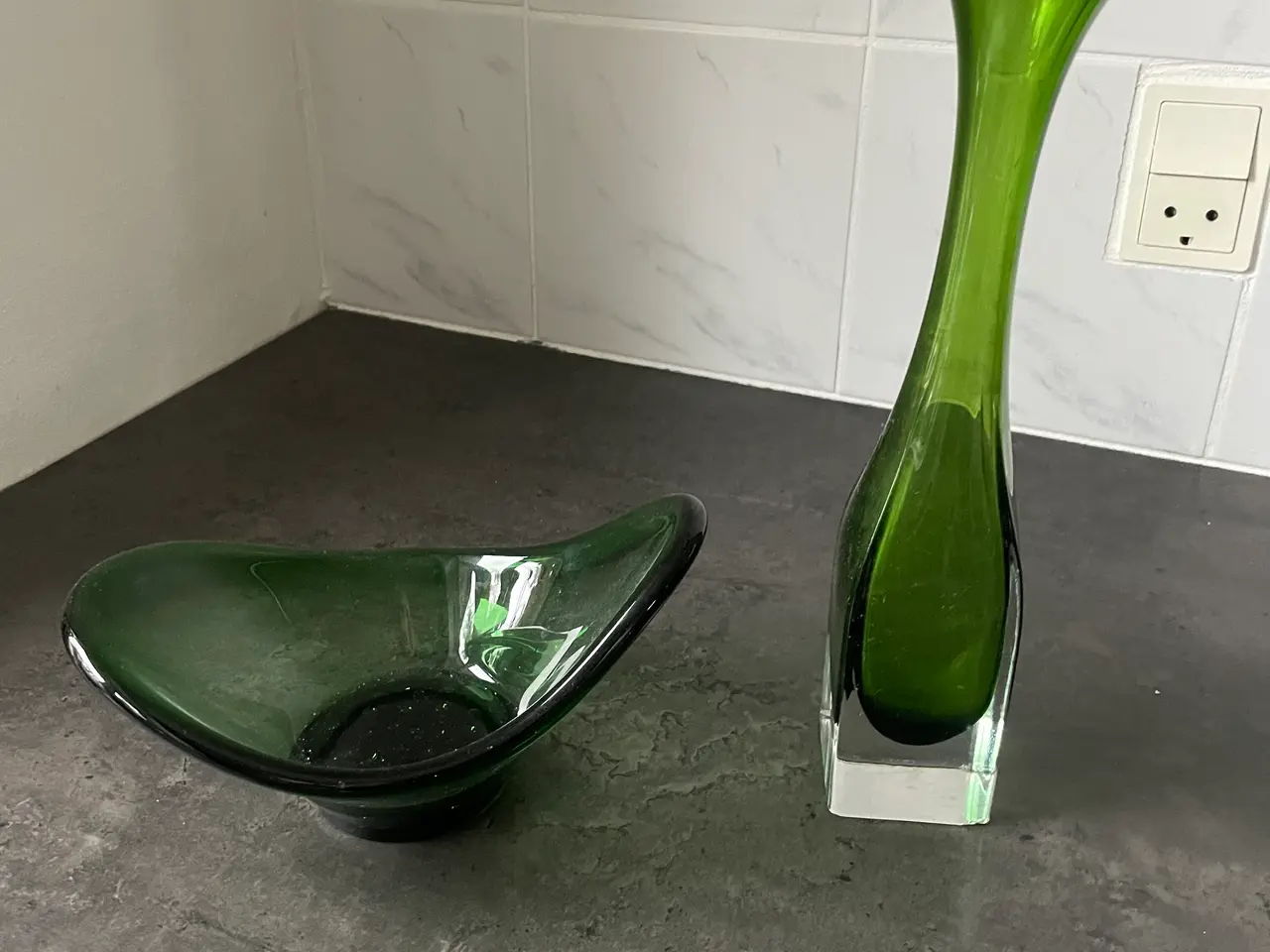 Billede 1 - Grøn glas vase og skål