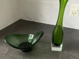 Grøn glas vase og skål