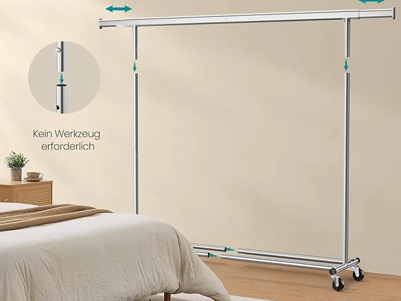 Billede 5 - Tøjstativ på hjul sølv - 160-200 cm