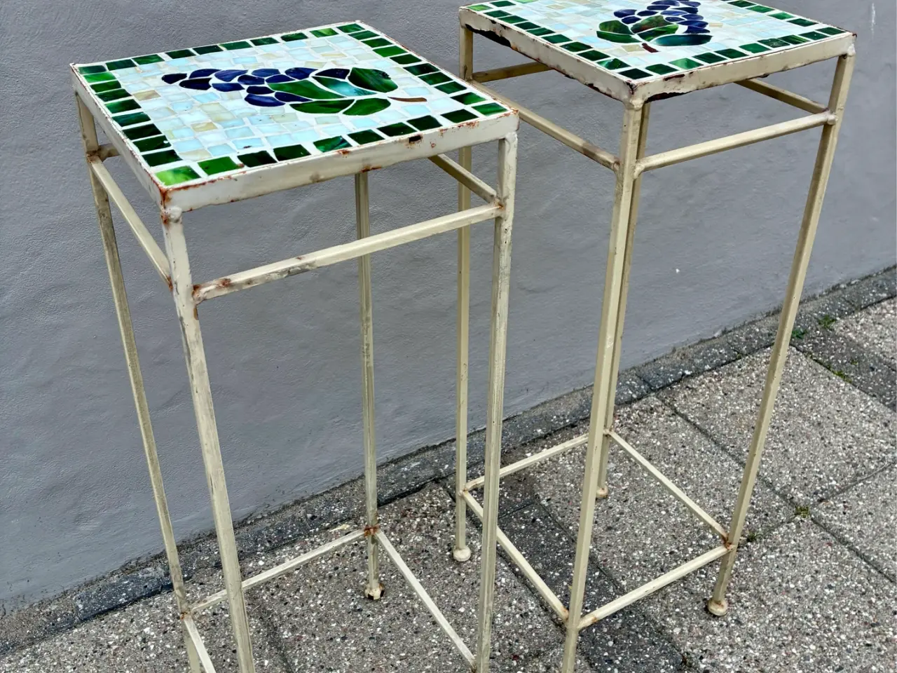 Billede 3 - 2 vintage planteopsats metalstel m/ mosaikbordplad