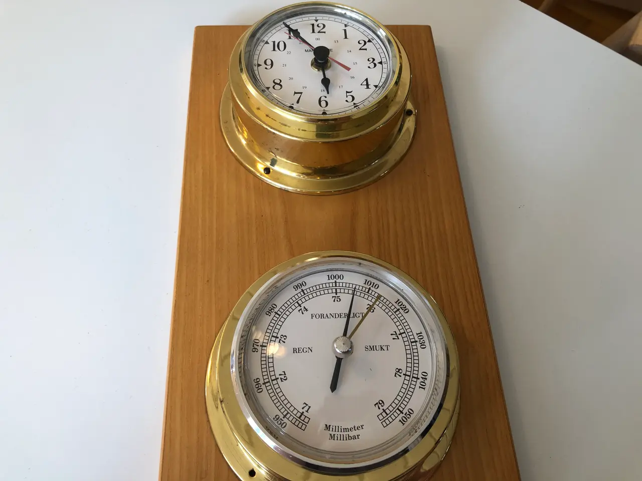 Billede 12 - Fint sæt skibsur og barometer i messing