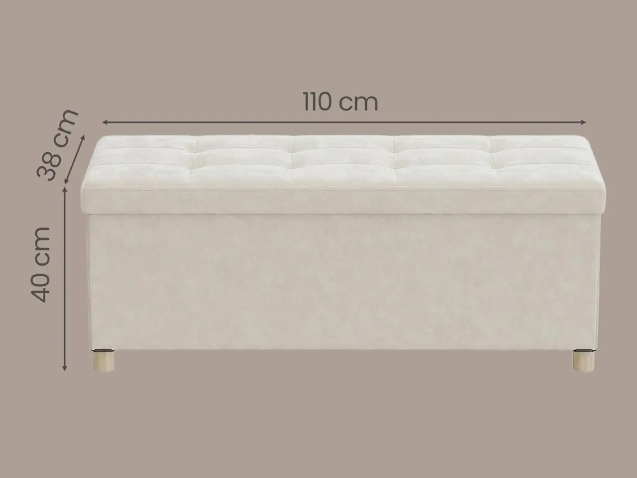Billede 3 - Foldbar opbevaringsbænk i fløjl - cappuccino beige, 112 l