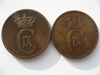 Pæne delfin 2 ører 1874 & 1875, samlet pris