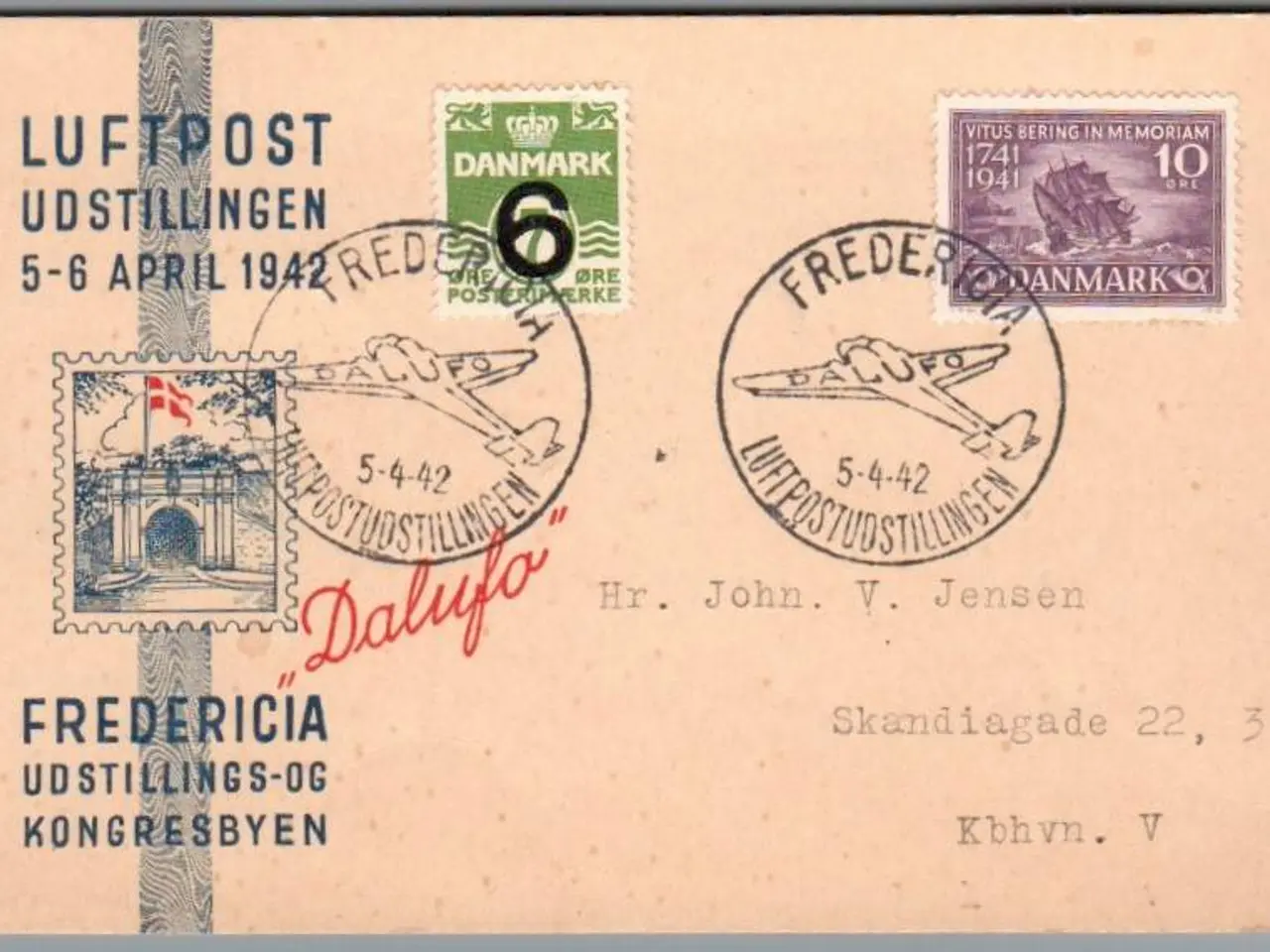 Billede 1 - Luftpost Udstillingen - Fredericia 1942 - Postkort - Brugt