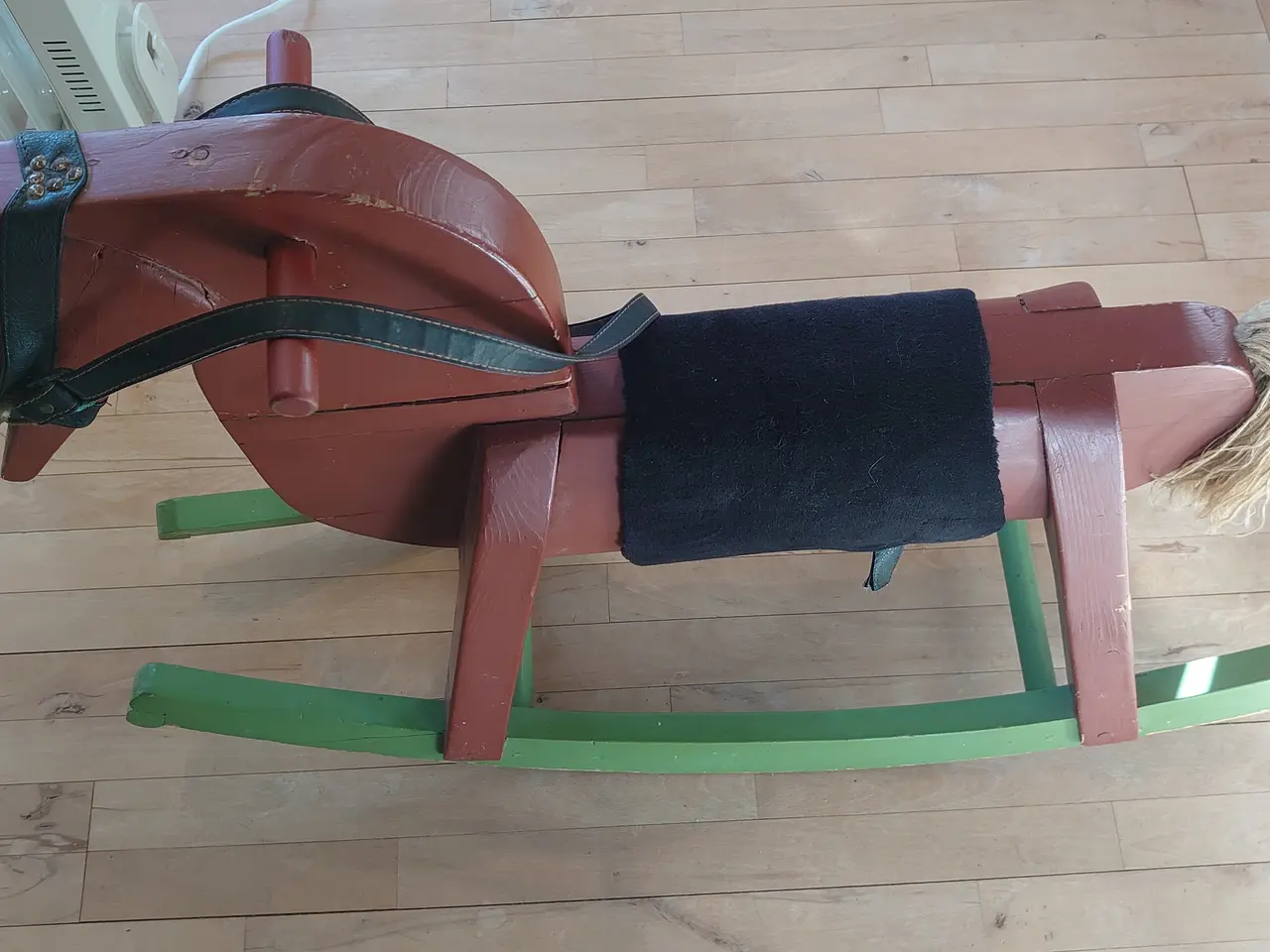 Billede 6 - Træ gyngehest med læder grime. 1940-50. L.95cm.