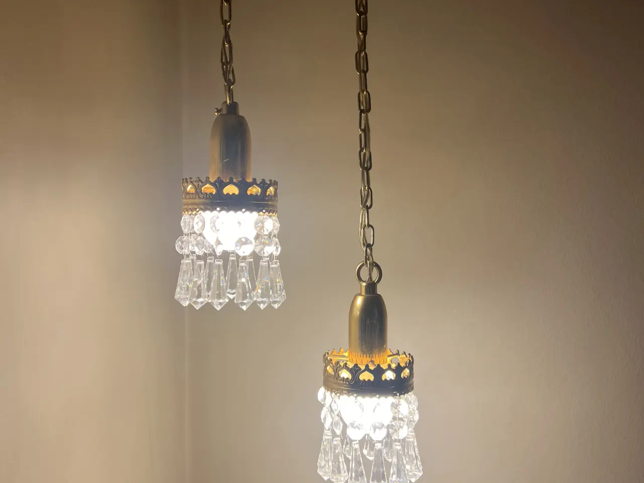 Billede 1 - Smukke vintage messing lamper med prismer