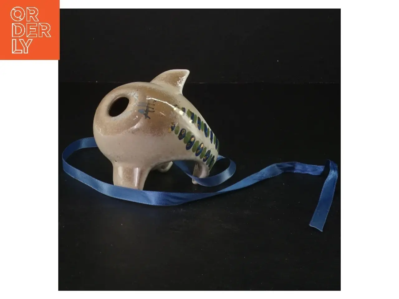 Billede 2 - Dekorativ keramik fugl med bånd (str. 8 cm)