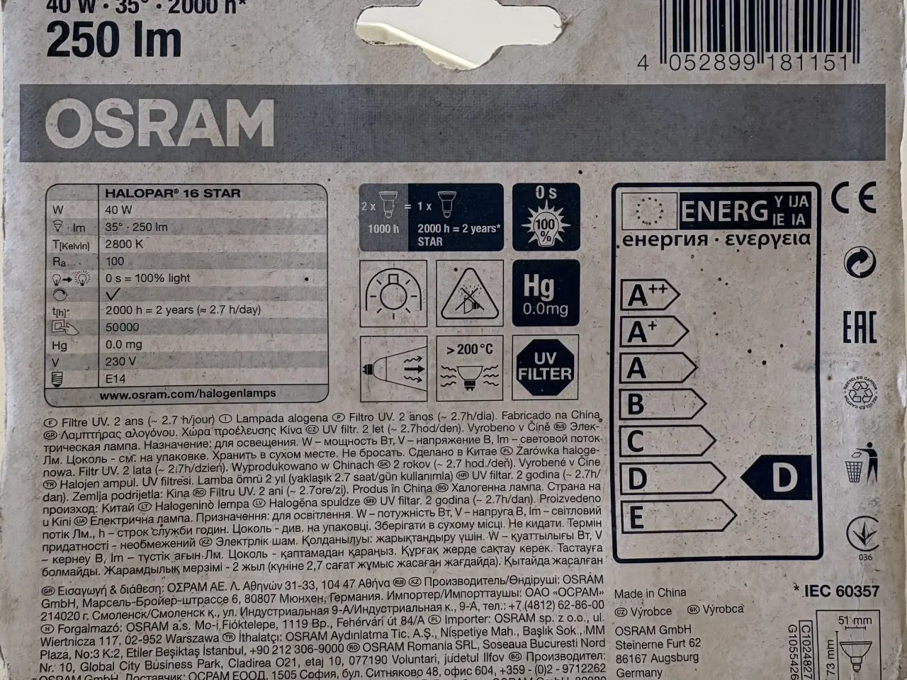 Billede 2 - Osram Halostar 64822 ST FL 40W