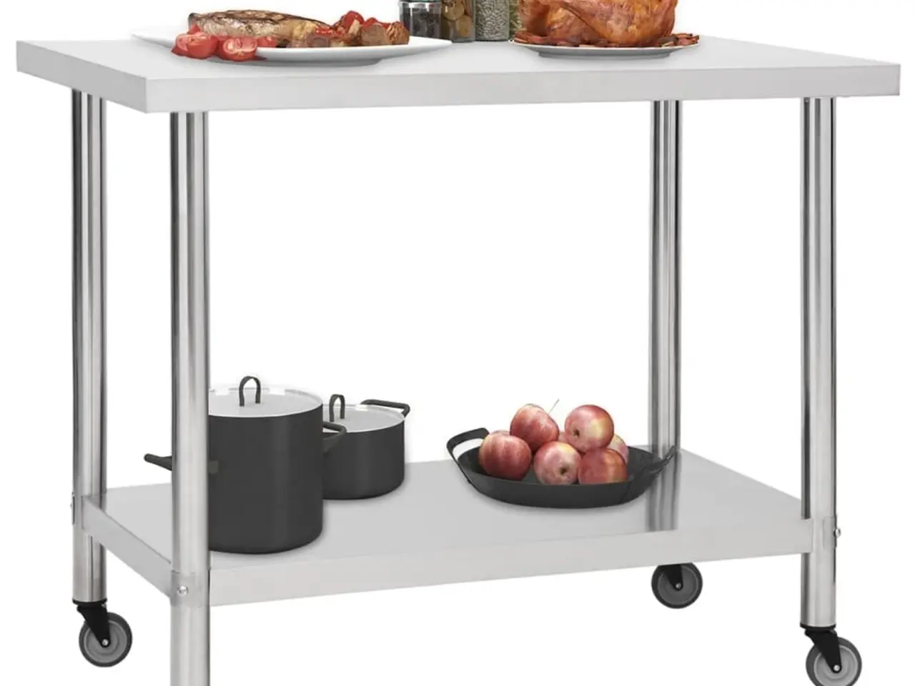 Billede 2 - Arbejdsbord til køkken med hjul 100×60×85 cm - rustfrit stål