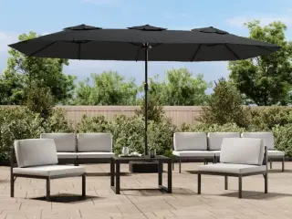 Parasol m. dobbelt parasoldug 449x265 cm antracitgrå