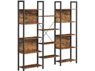 Stigehylde med 14 hylder - rustik brun/sort, 158 x 24 x 166 cm
