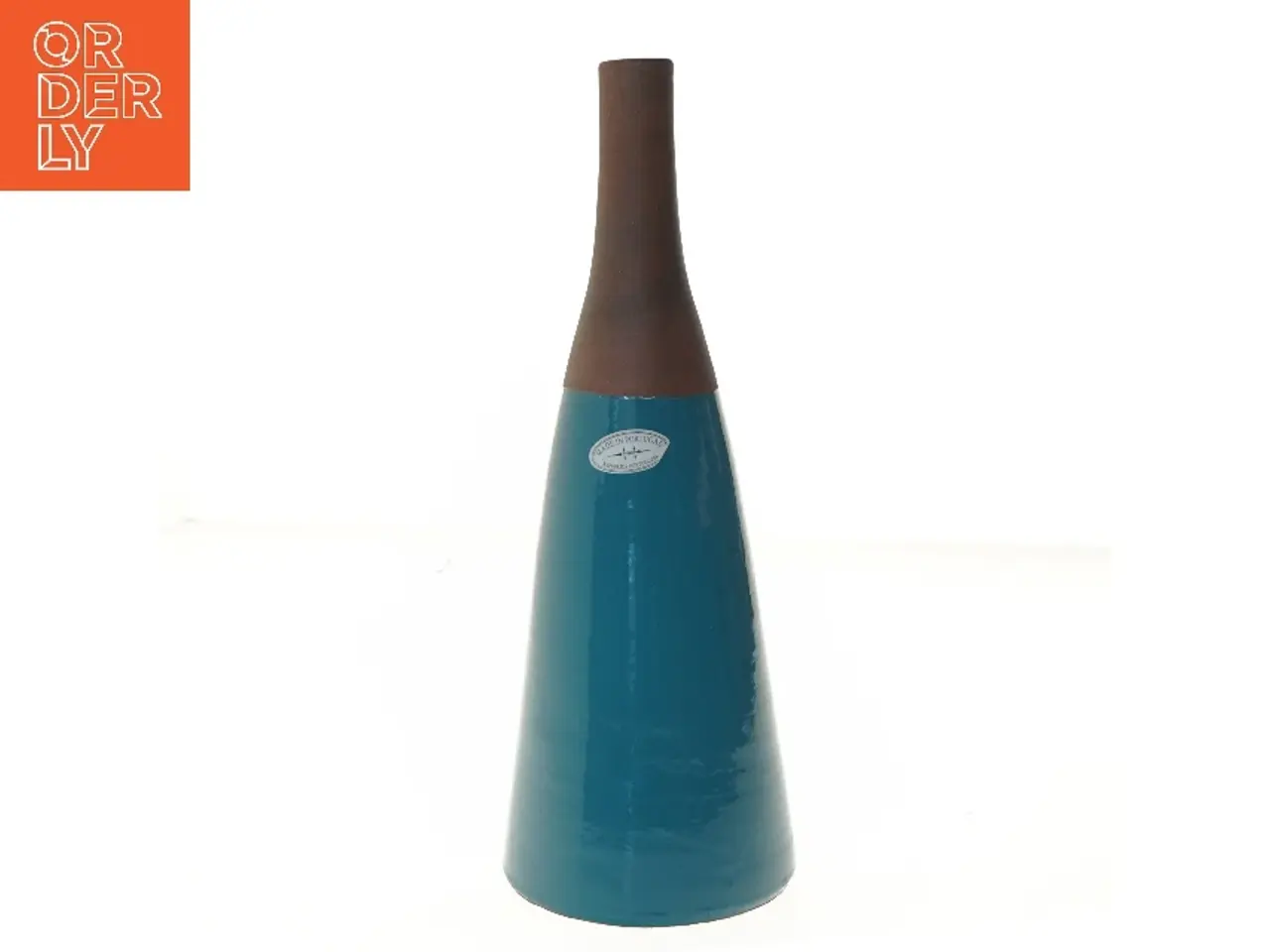 Billede 1 - Høj keramikvase i blå og brun – 39 cm (str. 39 cm)