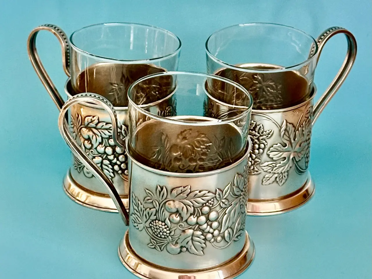Billede 1 - Tre vintage te glas med glasholdere fra USSR