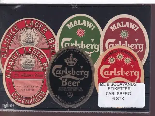 Øl og Sodavands Etiketter - Carlsberg - 6 Stk.