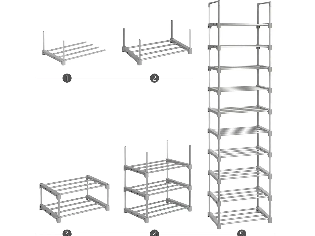 Billede 4 - Skostativ 10 etager metal, grå, 45 × 30 × 174 cm