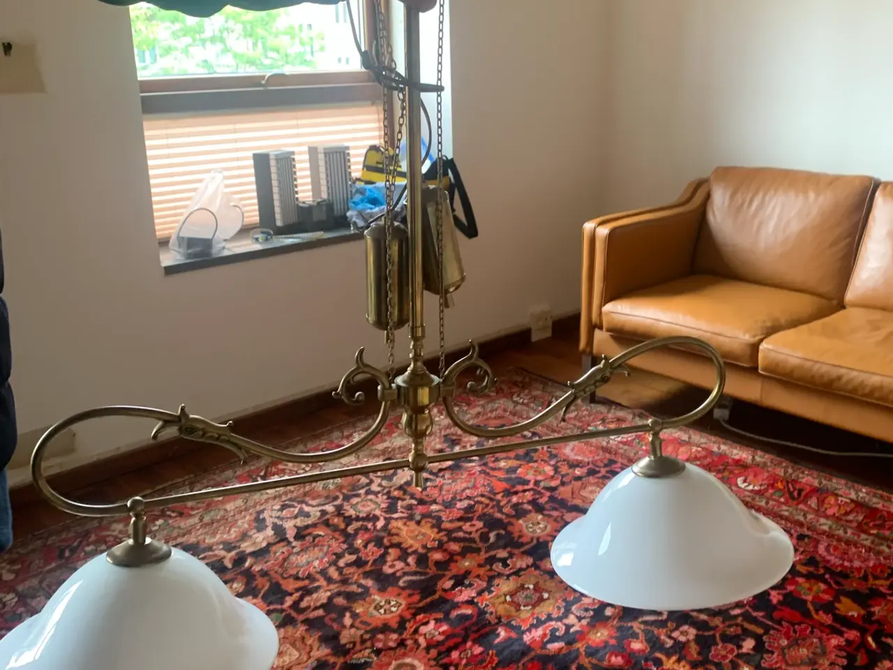 Billede 6 - Smuk messinglampe med mudblæste skærme