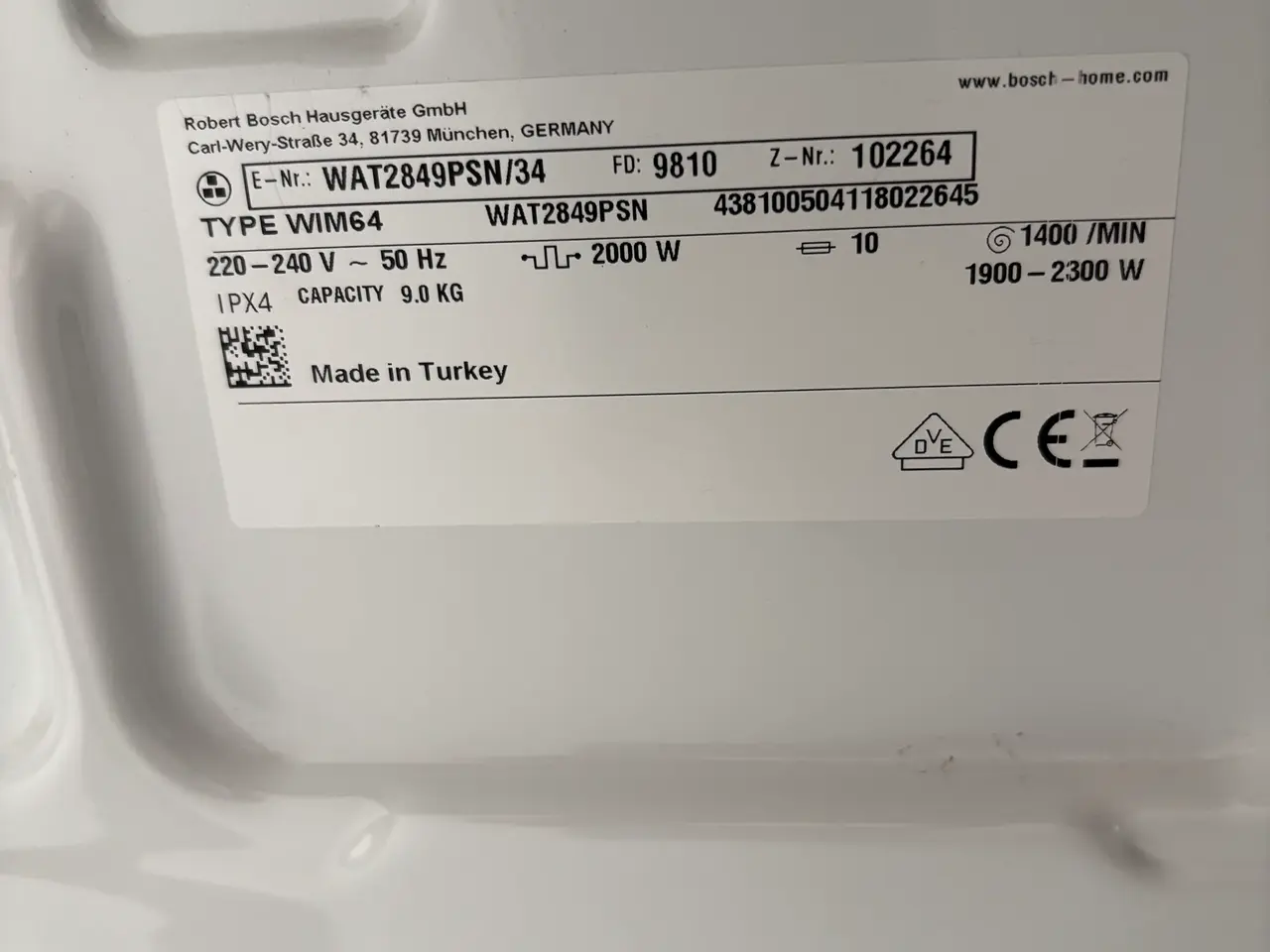 Billede 7 - Bosch Serie 6 frontbetjent vaskemaskine hvid