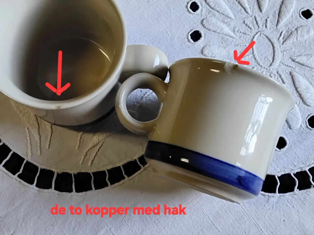 Billede 5 - Retro stentøj stel cremefarvet m/blå stribe 6+2