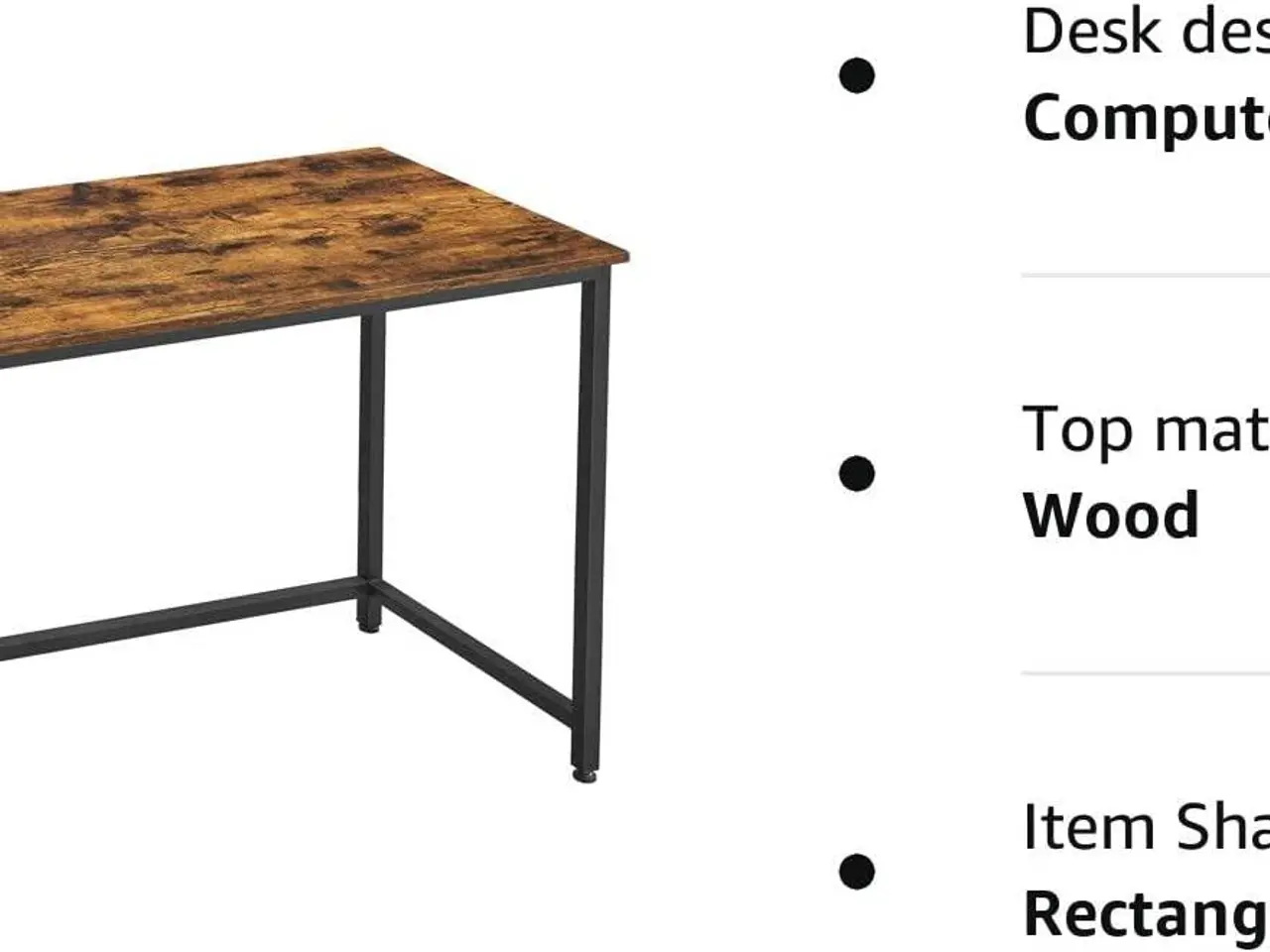 Billede 2 - Skrivebord computerbord i industriel stil, 50 × 100 × 75 cm, rustik brun/sort