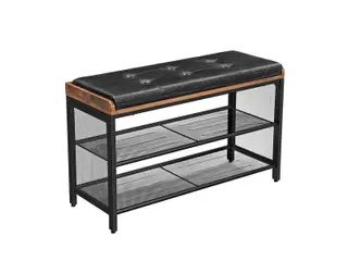 Skobænk med hynde metal/kunstlæder, 80 × 30 × 48 cm, industriel stil, rustik brun/sort
