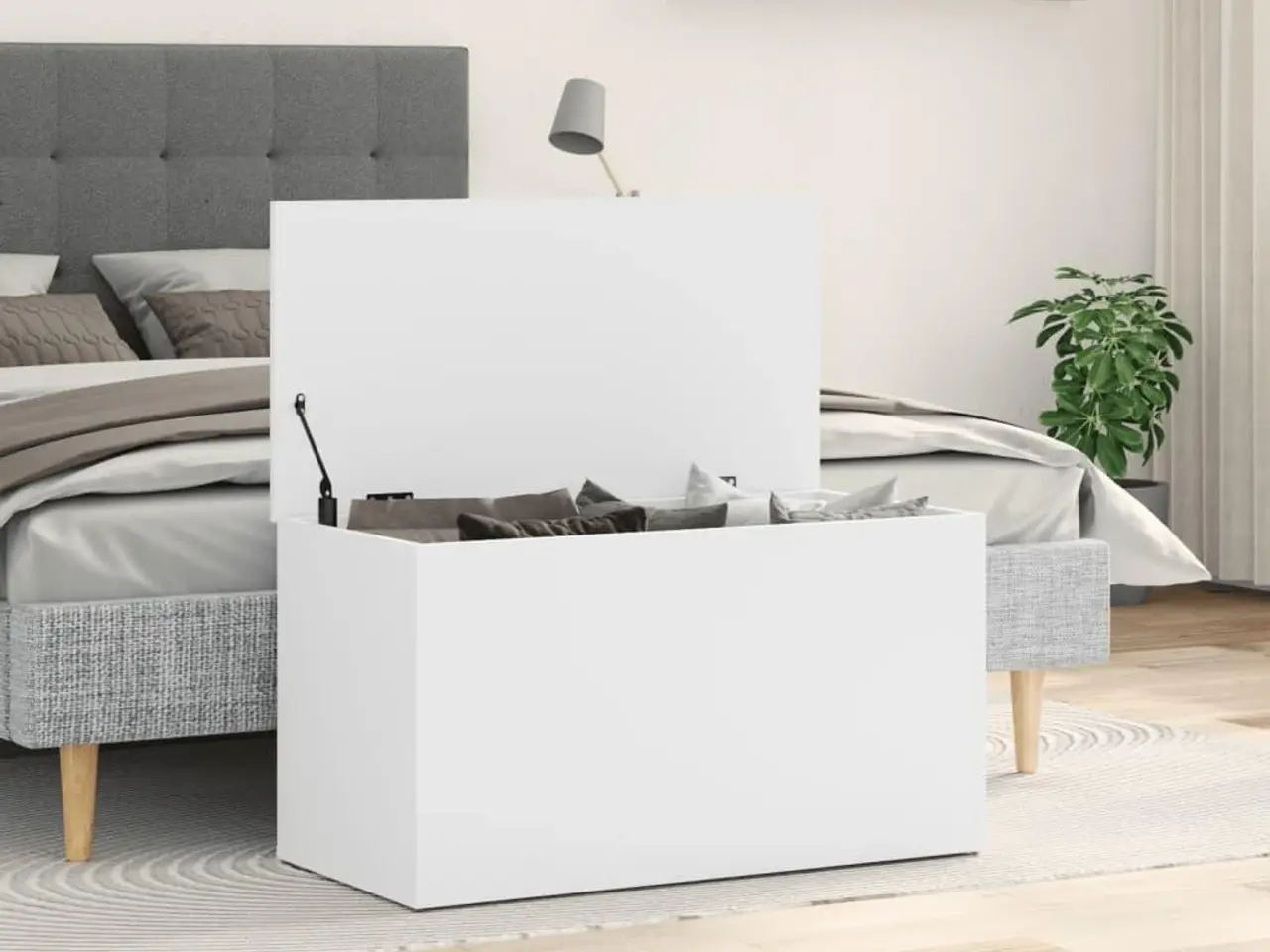 Billede 3 - Opbevaringskasse 84×42×46 cm i konstrueret træ - hvid