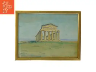 Indrammet akvarel af Paestum (str. 29x22 cm)