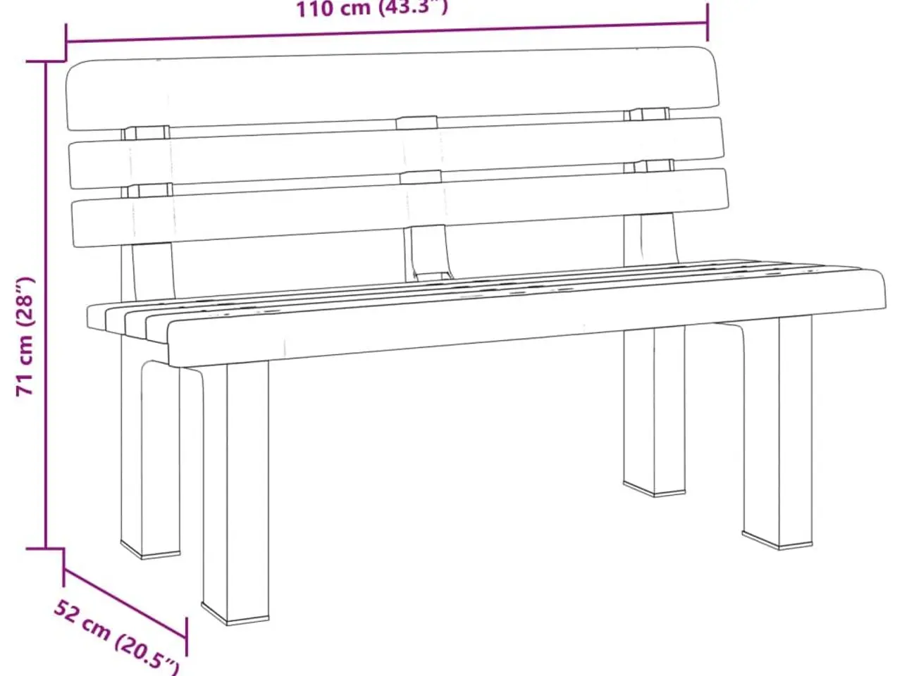 Billede 9 - Havebænk i polypropylen - 110 × 52 × 71 cm, antracitgrå