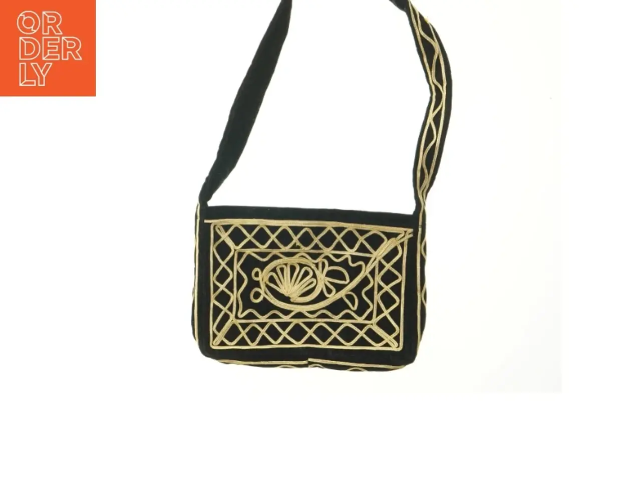 Billede 1 - Sort håndtaske med gyldne broderier (str. 29x20 cm)