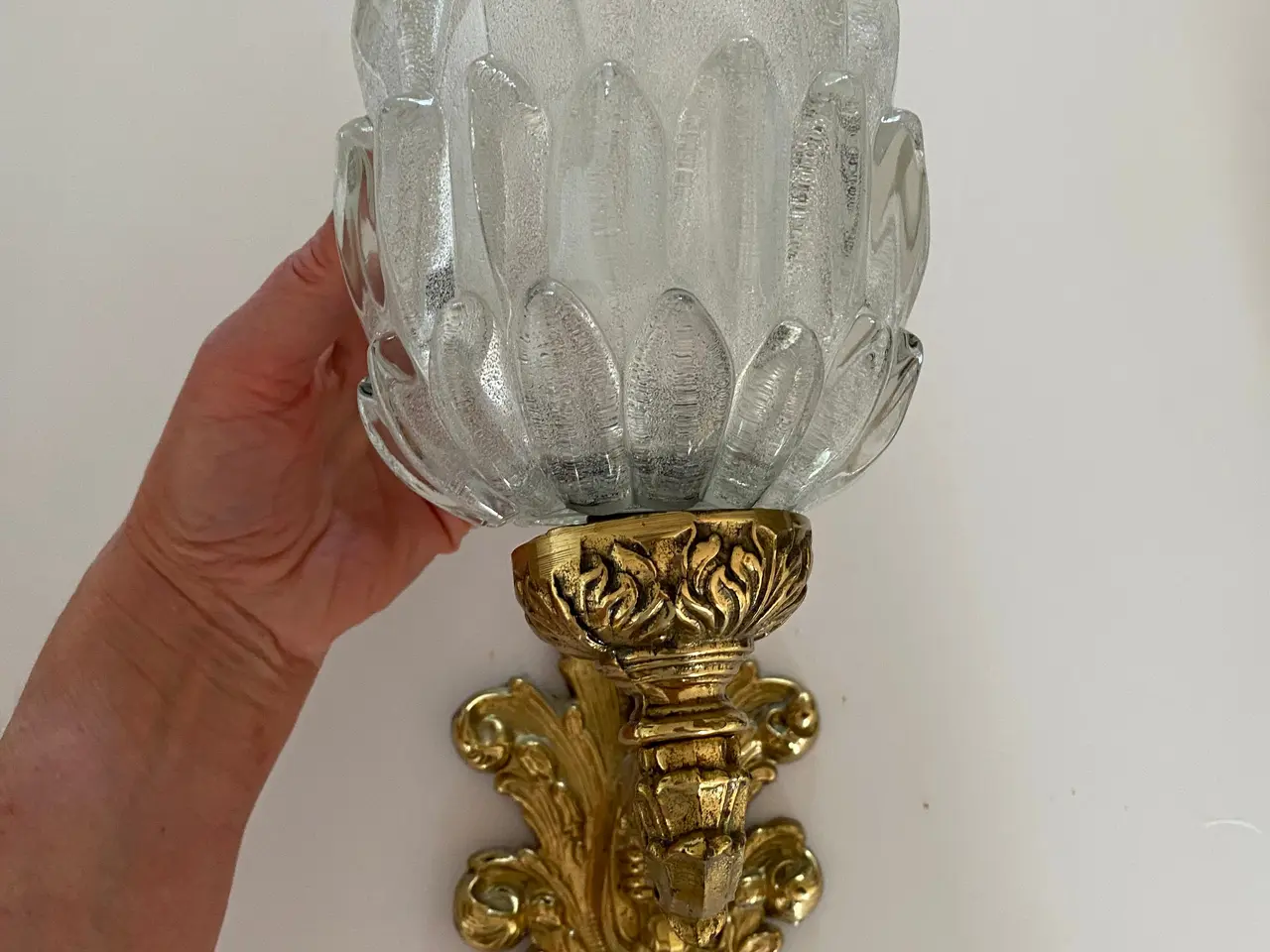 Billede 2 - Antik Messing lampe med glasskærm