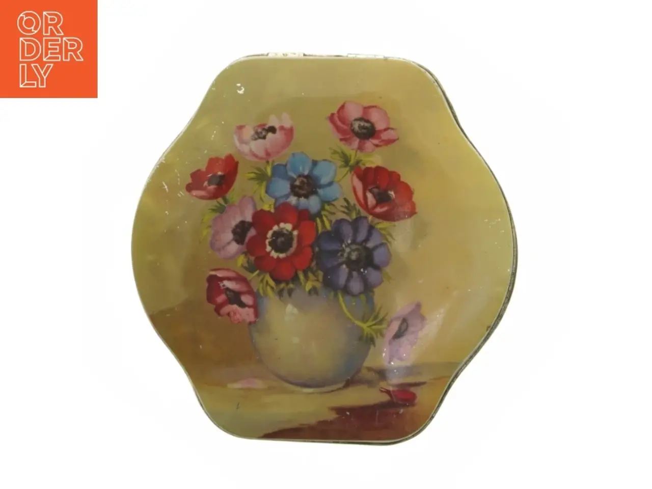 Billede 2 - Antik Engelsk metaldåse 1920'erne med blomstermotiv (str. 16,5 x 16,5 x 7 cm)