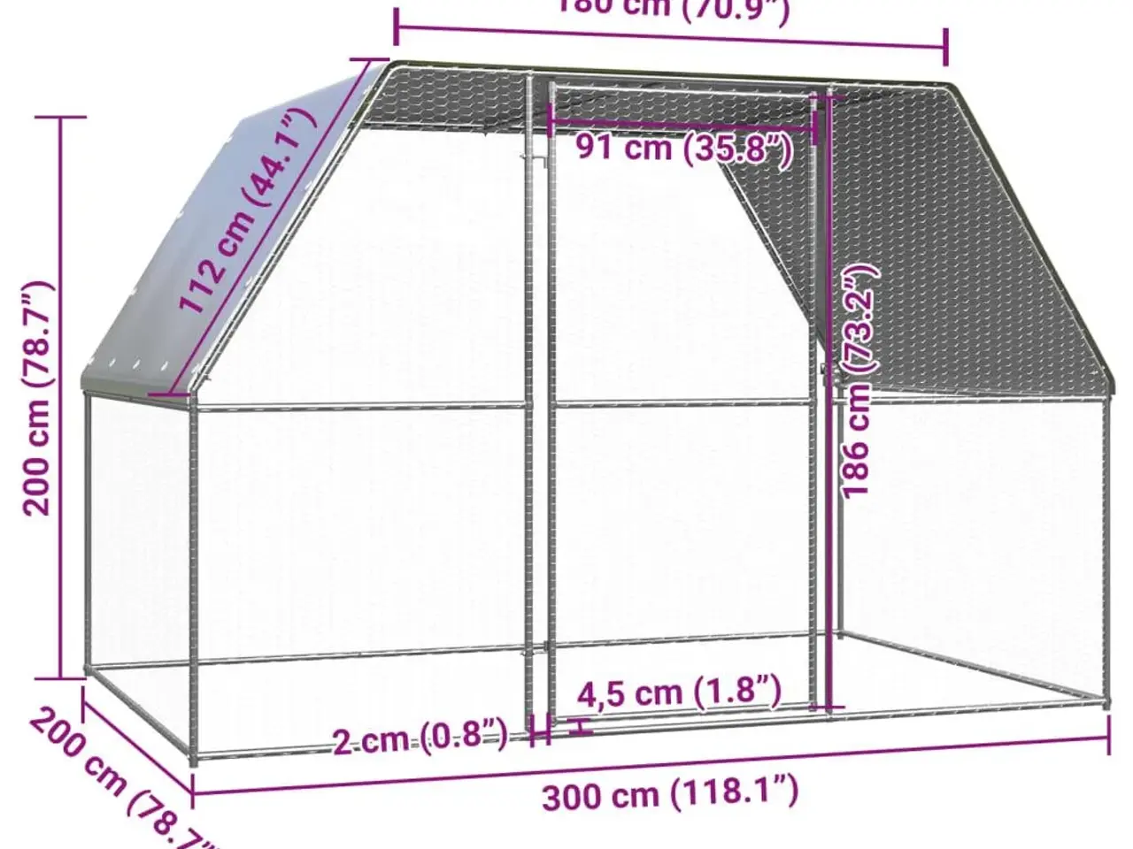Billede 4 - Hønsebur 3×2×2 m i galvaniseret stål - sølv/grå